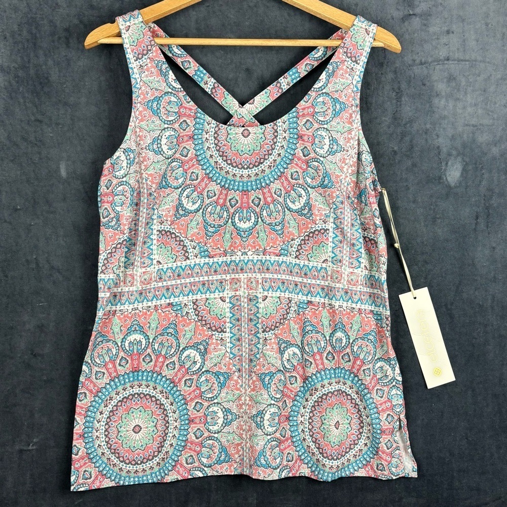 Etcetera Pink and Blue Graphic Backless Tank Top